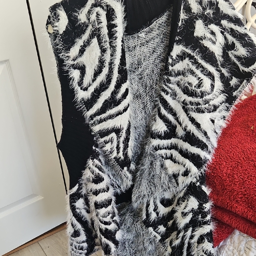 Elegant Black and White Zebra Cardigan